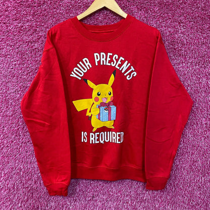 Pokemon Pikachu Your Presents Is Required Crewneck Sweatshirt Medium