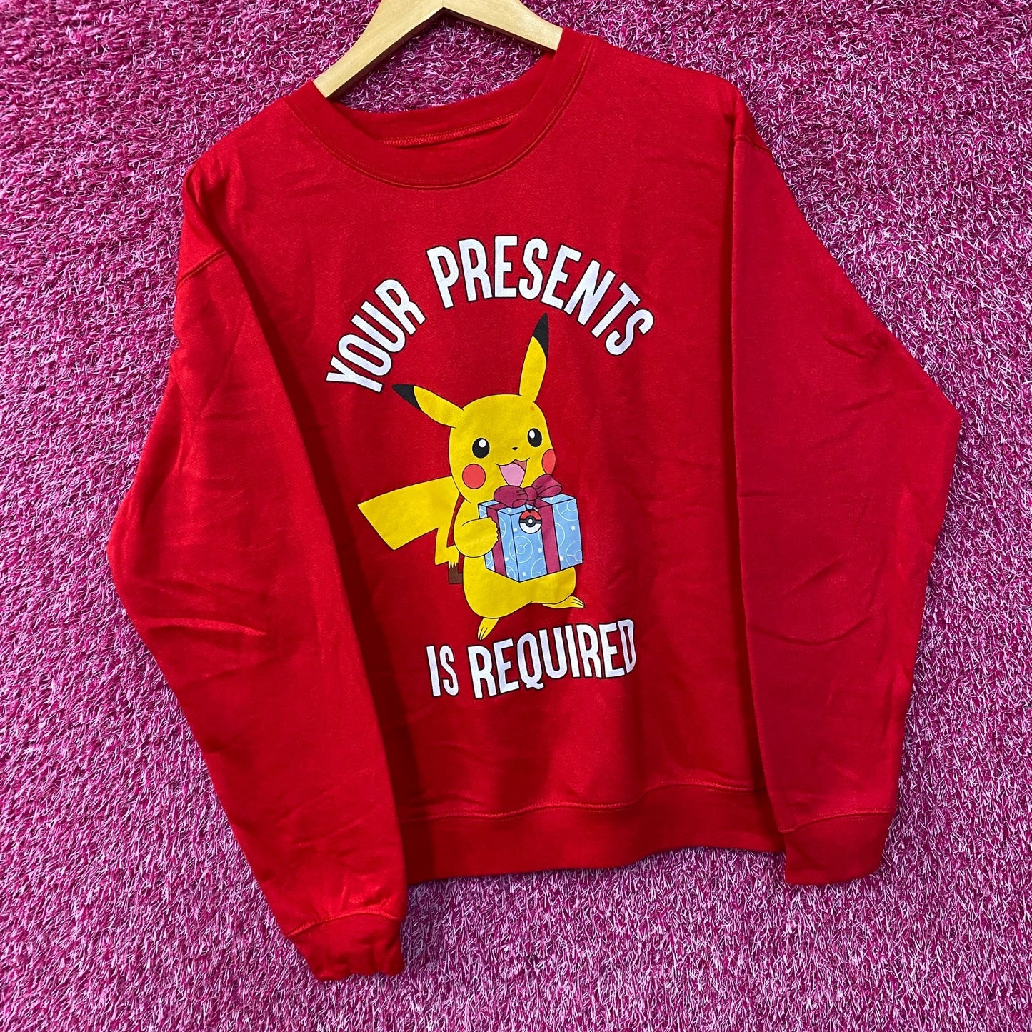 Pokemon Pikachu Your Presents Is Required Crewneck Sweatshirt Medium