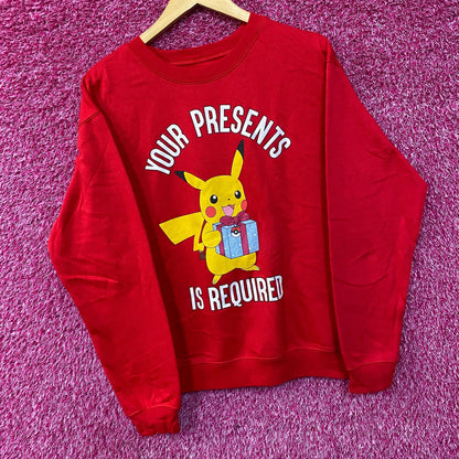 Pokemon Pikachu Your Presents Is Required Crewneck Sweatshirt Medium