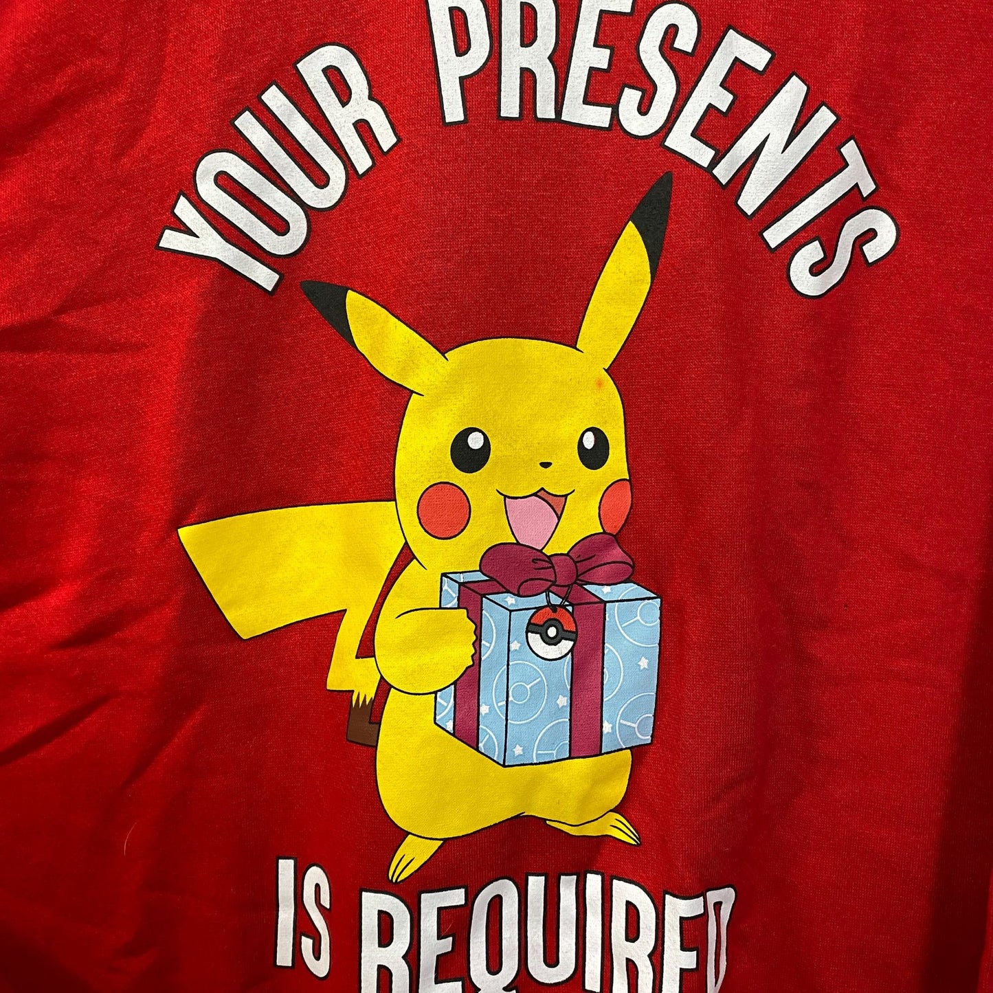 Pokemon Pikachu Your Presents Is Required Crewneck Sweatshirt Medium