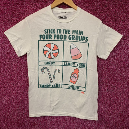 Junk Food Clothing Elf "Stick to the Main Four Food Groups" T-Shirt XS