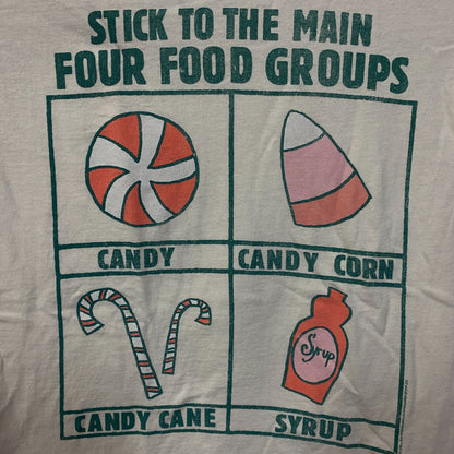 Junk Food Clothing Elf "Stick to the Main Four Food Groups" T-Shirt XS