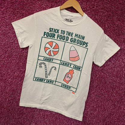 Junk Food Clothing Elf "Stick to the Main Four Food Groups" T-Shirt XS
