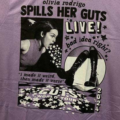 Olivia Rodrigo "Spills Her Guts LIVE!" Graphic T-shirt XL