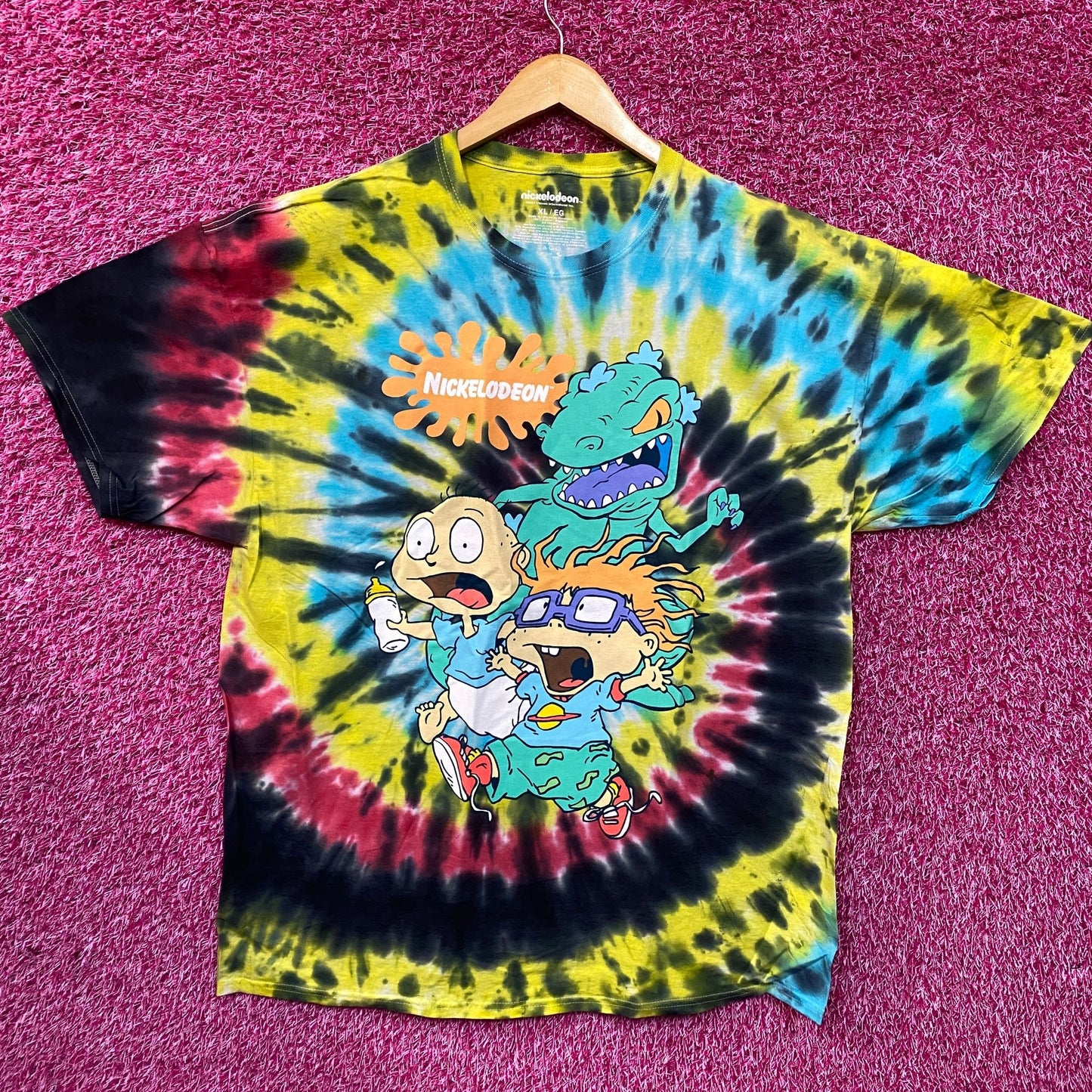 Nickelodeon Rugrats Chucky and Tommy with Reptar Tie Dye T-Shirt Size XL