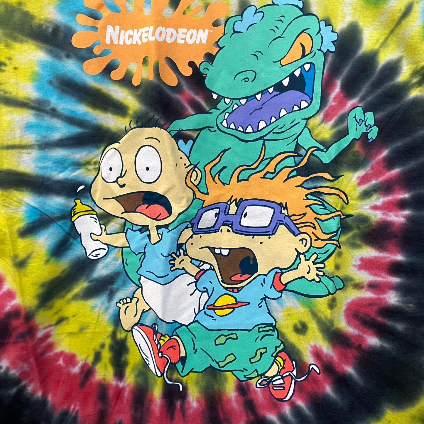 Nickelodeon Rugrats Chucky and Tommy with Reptar Tie Dye T-Shirt Size XL