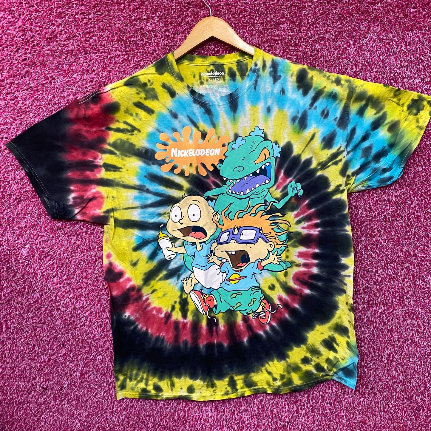Nickelodeon Rugrats Chucky and Tommy with Reptar Tie Dye T-Shirt Size XL
