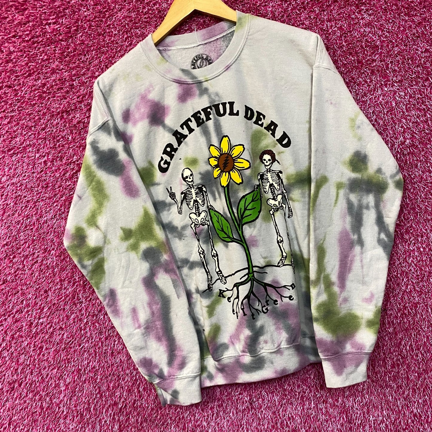 Grateful Dead Keep It Green Tie Dye Crewneck Sweater Medium