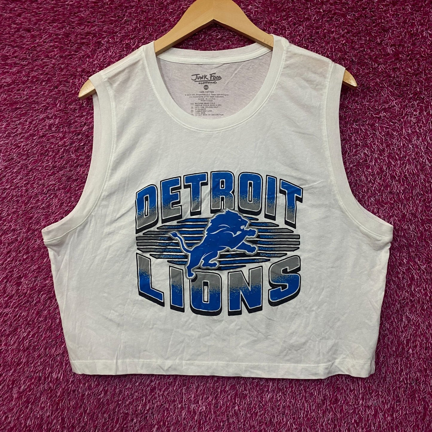 Junk Food Clothing NFL Detroit Lions Cropped Sleeveless T-Shirt 2XL