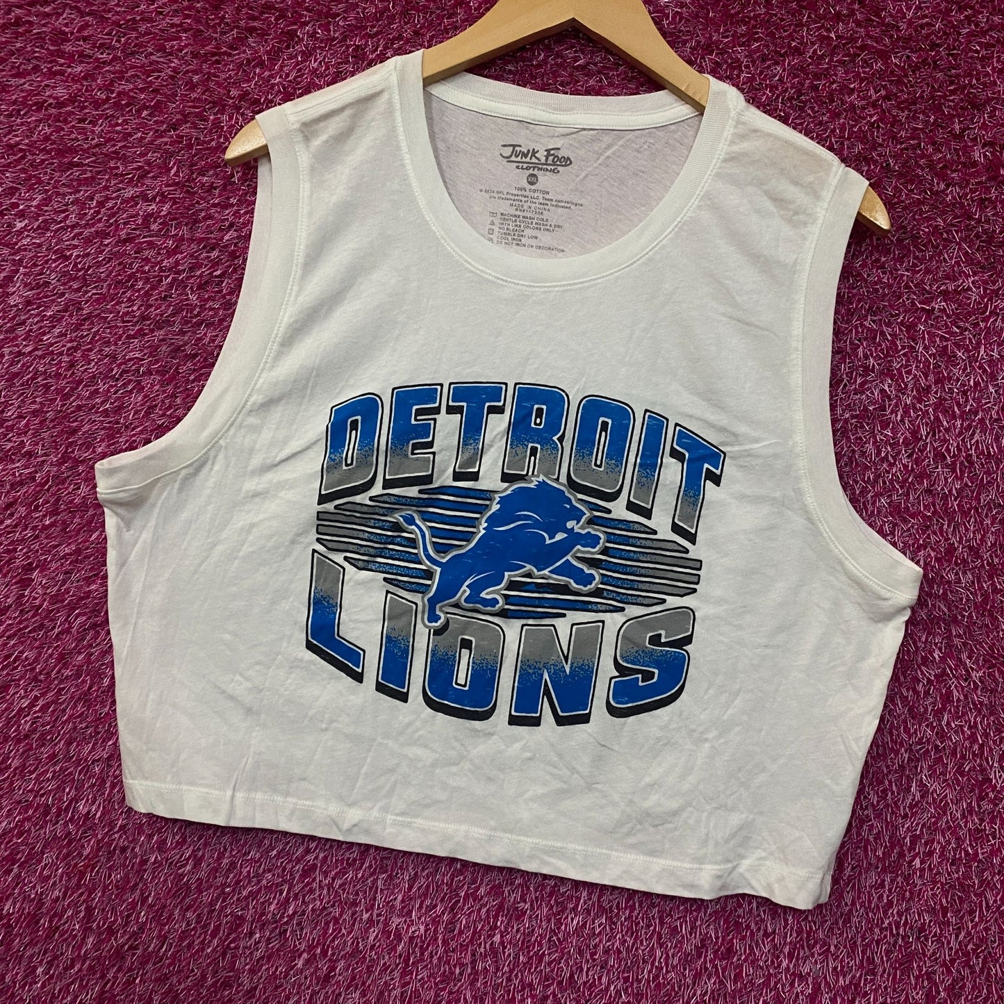 Junk Food Clothing NFL Detroit Lions Cropped Sleeveless T-Shirt 2XL
