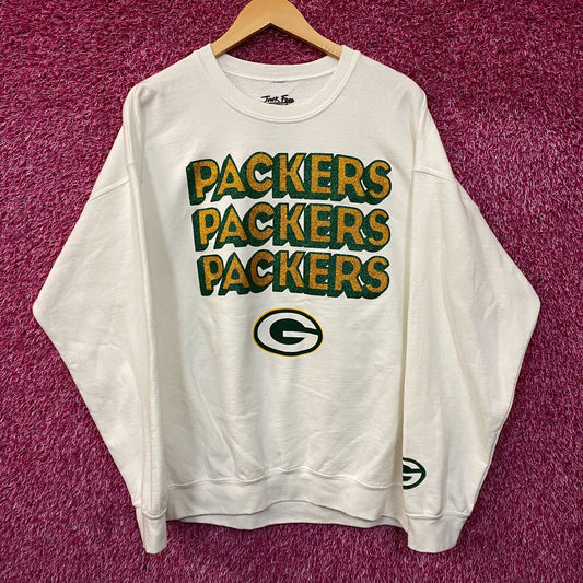 Junk Food Clothing Green Bay Packers Repeat Bling Glitter Crewneck Sweatshirt Large