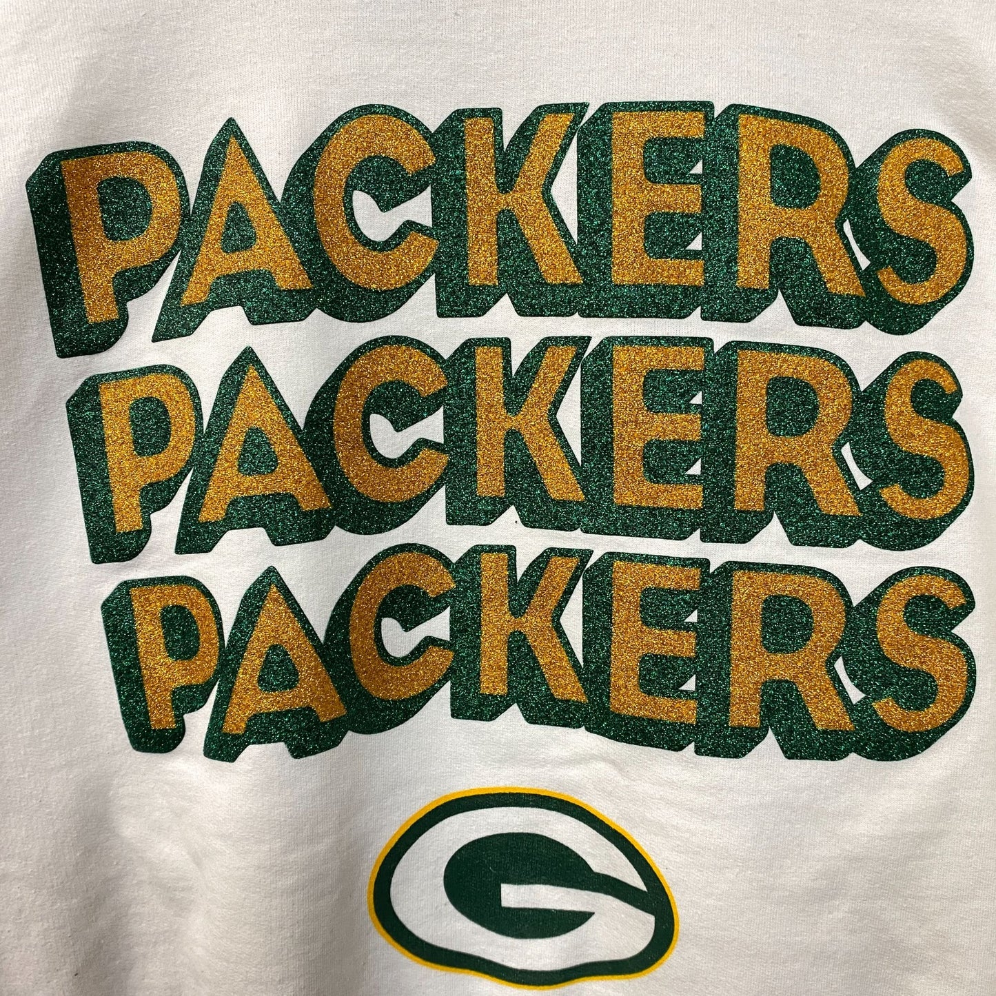 Junk Food Clothing Green Bay Packers Repeat Bling Glitter Crewneck Sweatshirt Large