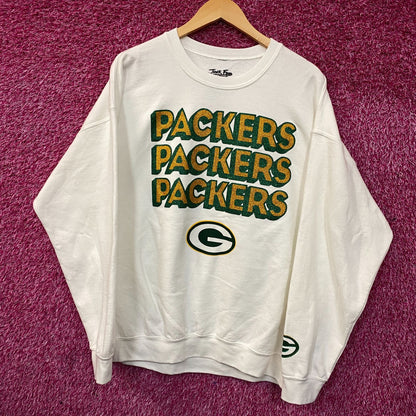 Junk Food Clothing Green Bay Packers Repeat Bling Glitter Crewneck Sweatshirt Large