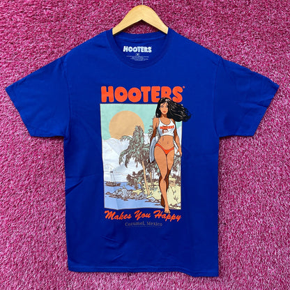 Hooters Makes You Happy Cozumel Mexico Beach Babe Sports Bar Promo T-Shirt Medium