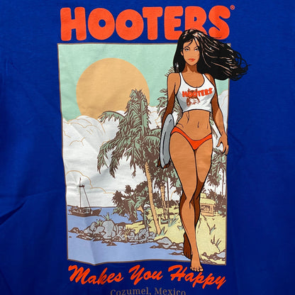 Hooters Makes You Happy Cozumel Mexico Beach Babe Sports Bar Promo T-Shirt Medium