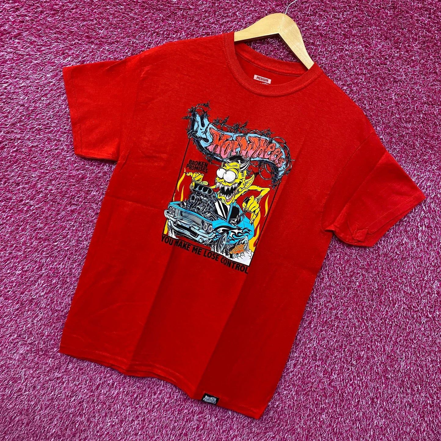 Hot wheels broken promises red Tshirt size medium