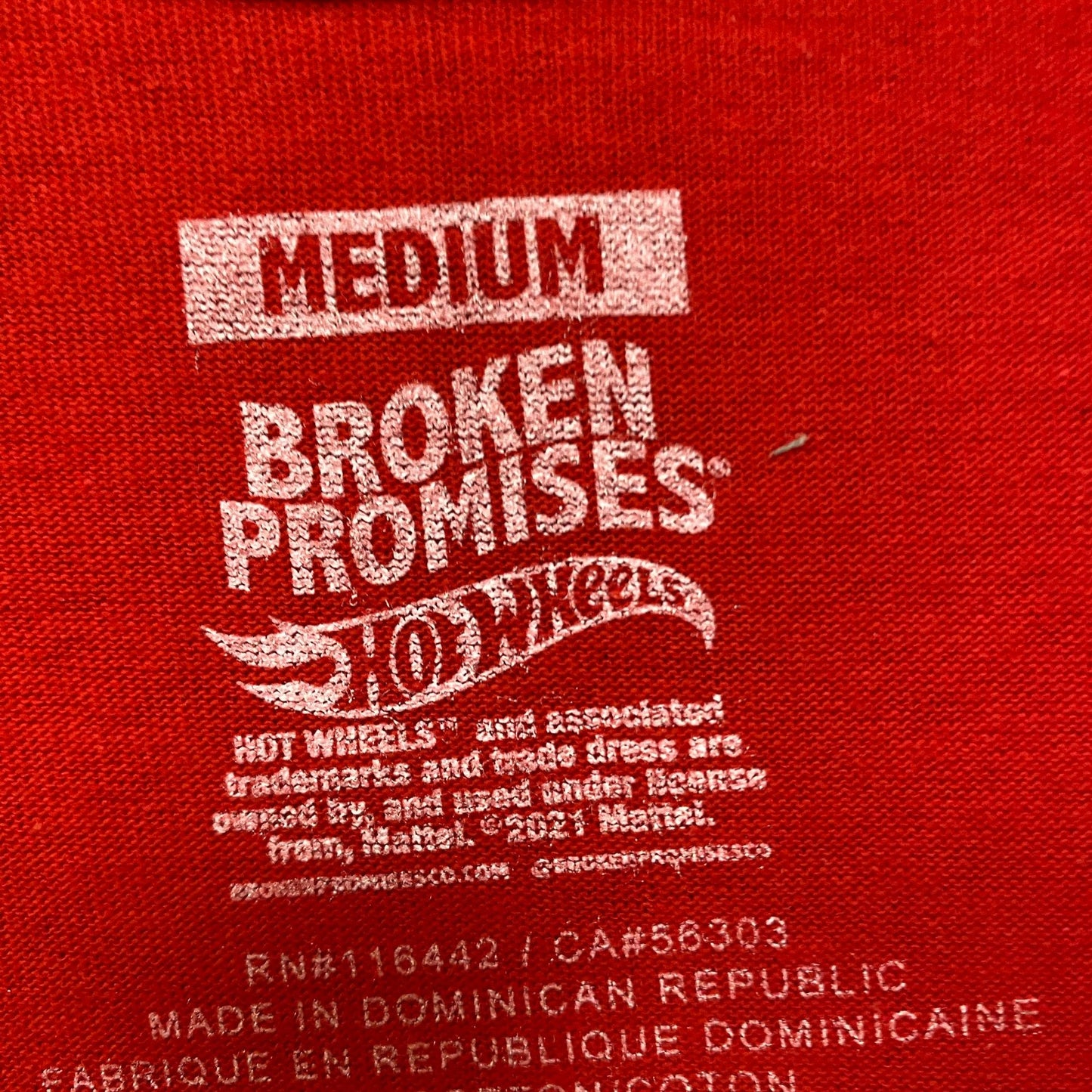 Hot wheels broken promises red Tshirt size medium