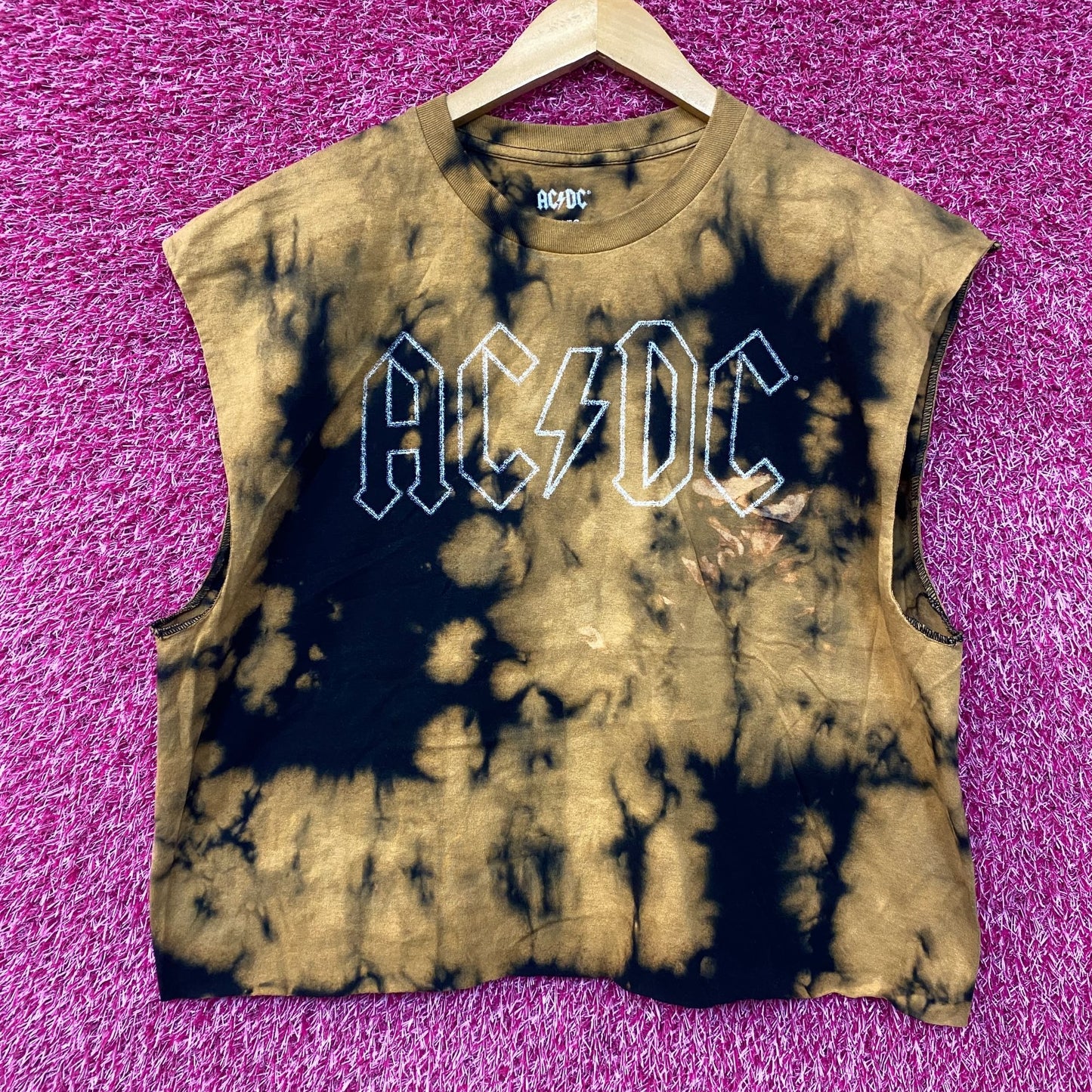 AC/DC Tie Dye Rock Band Sleeveless Croptop XL