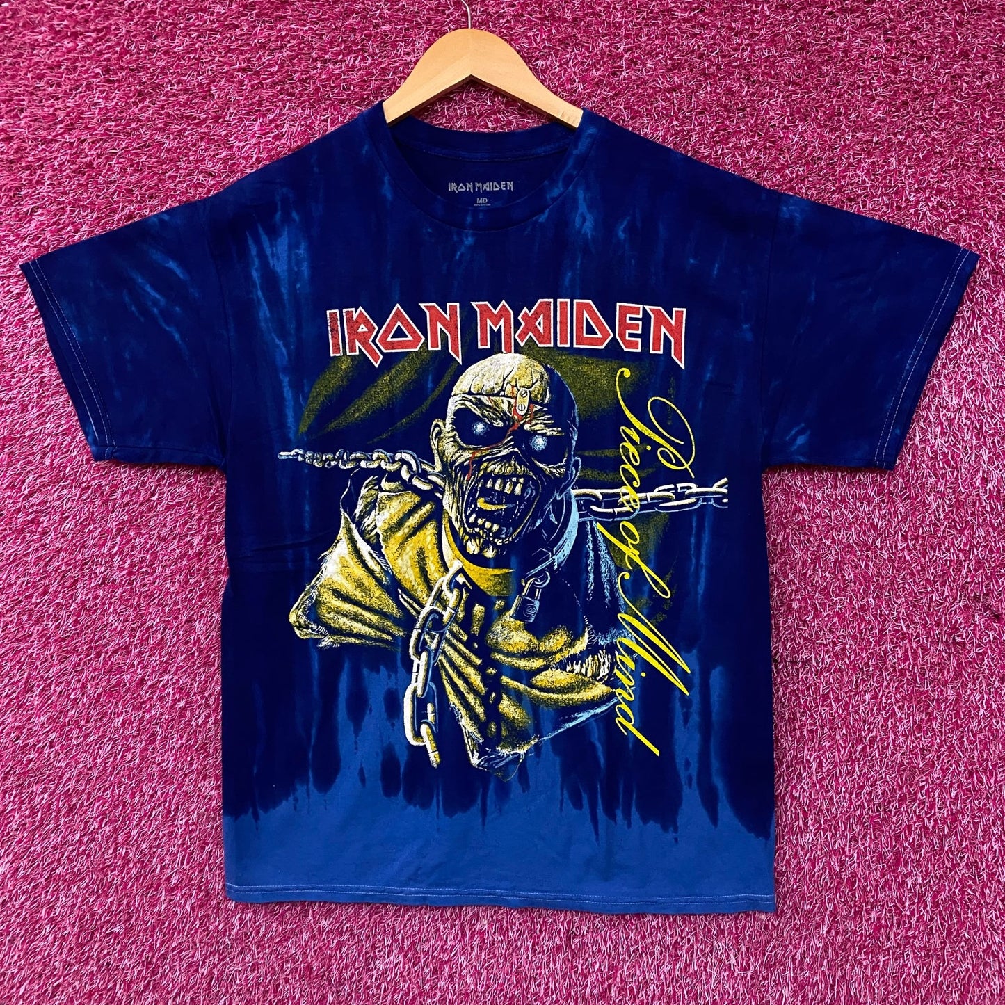 Iron Maiden "Piece of Mind" Blue Tie-Dye Graphic T-Shirt Medium