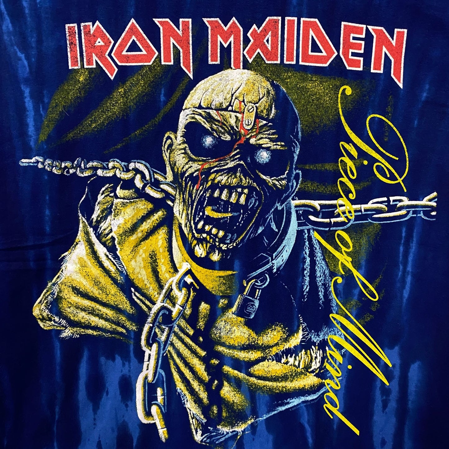 Iron Maiden "Piece of Mind" Blue Tie-Dye Graphic T-Shirt Medium