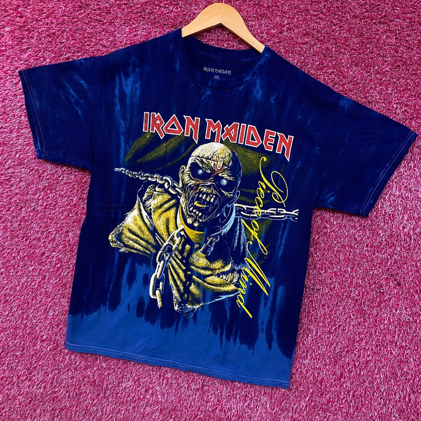 Iron Maiden "Piece of Mind" Blue Tie-Dye Graphic T-Shirt Medium