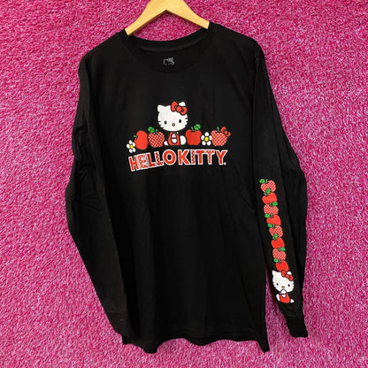 Hello Kitty Strawberry Design Black Long Sleeve T-Shirt XL