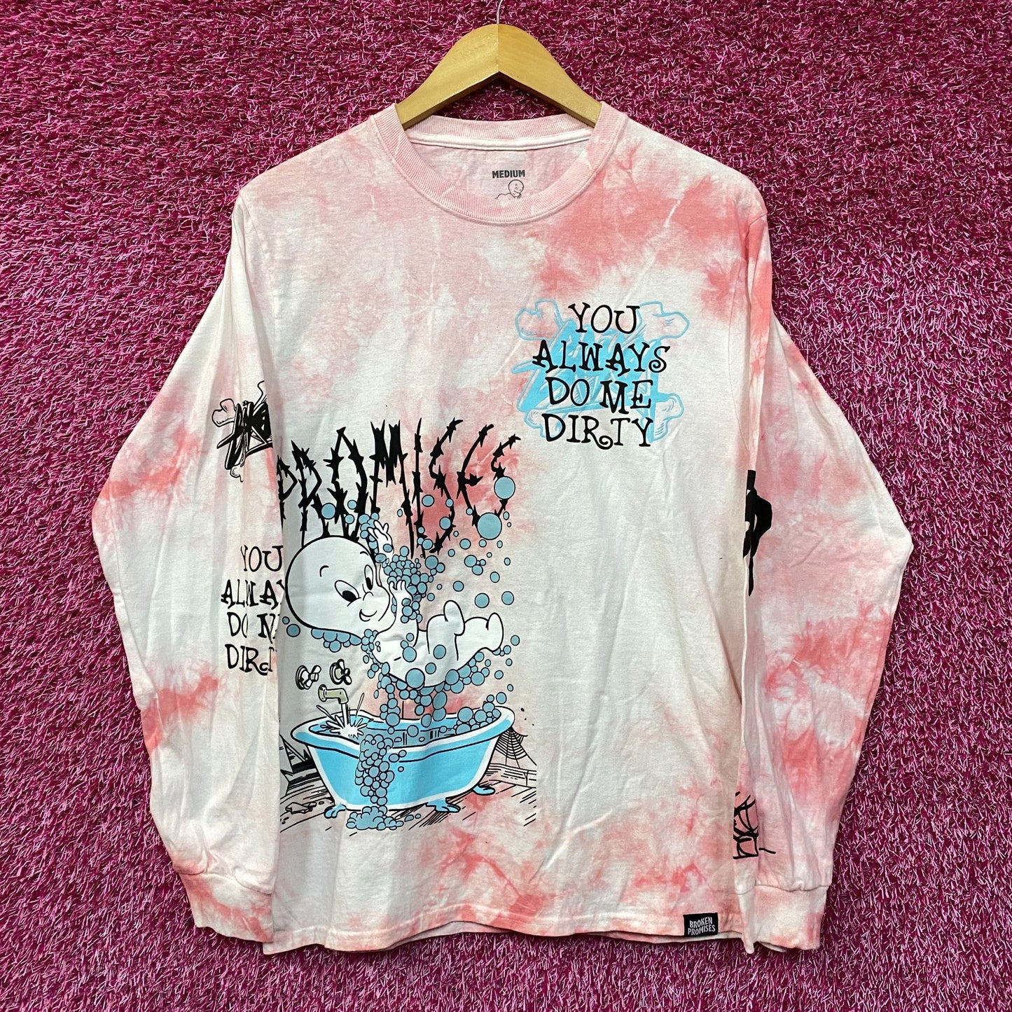 Broken Promises X Casper Do Me Dirty Bubble Bath Pink Tie Dye Long Sleeve T-Shirt Medium