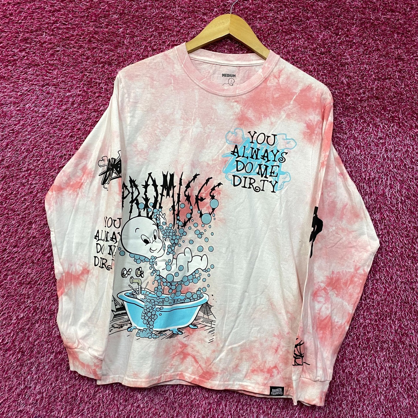 Broken Promises X Casper Do Me Dirty Bubble Bath Pink Tie Dye Long Sleeve T-Shirt Medium