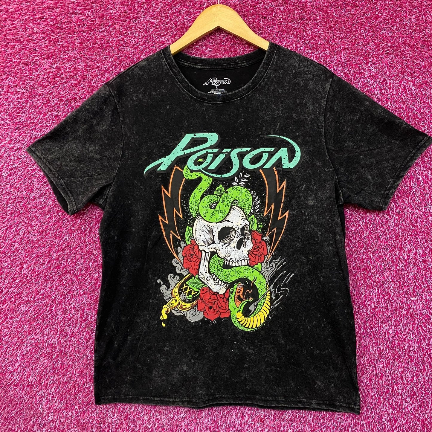 Poison Snakes and Skulls Mineral Wash Rock Band T-Shirt Large