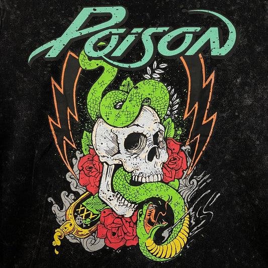 Poison Snakes and Skulls Mineral Wash Rock Band T-Shirt Large