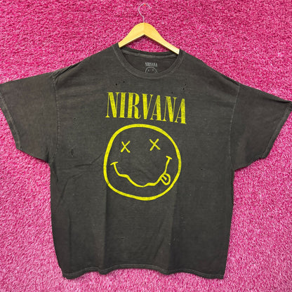 Nirvana Nevermind Smiley Distressed Grunge Rock Band Tee O/S