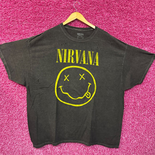 Nirvana Nevermind Smiley Distressed Grunge Rock Band Tee O/S
