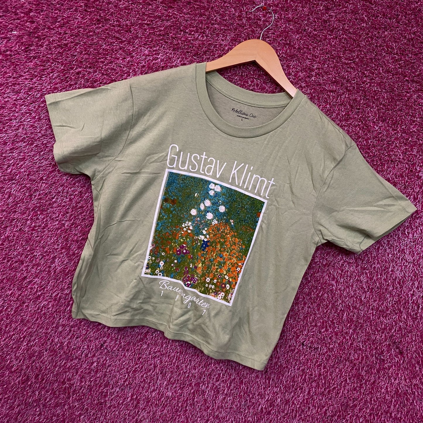 Rebellious One Gustav Klimt "Bauerngarten" Cottage Garden Graphic Crop Tee Large
