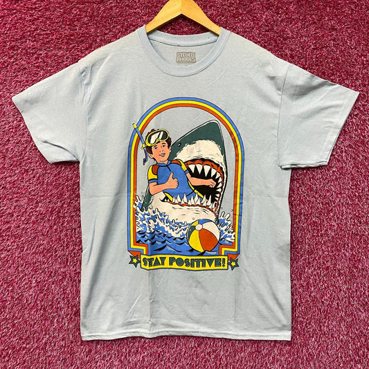 Steven Rhodes Stay Positive Shark Attack Cartoon T-Shirt L