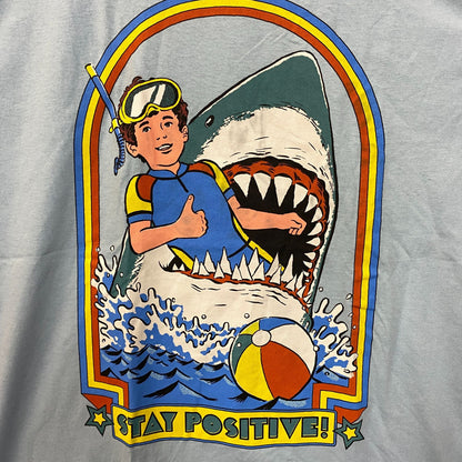 Steven Rhodes Stay Positive Shark Attack Cartoon T-Shirt L