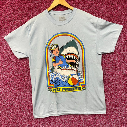 Steven Rhodes Stay Positive Shark Attack Cartoon T-Shirt L