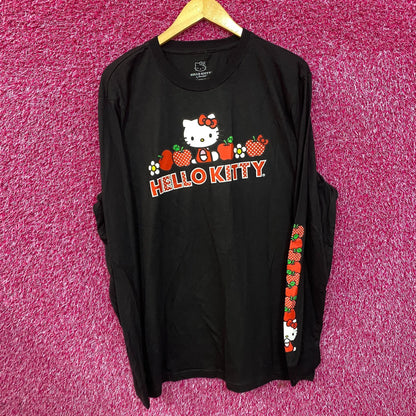 Hello Kitty Strawberry Design Black Long Sleeve T-Shirt 2XL