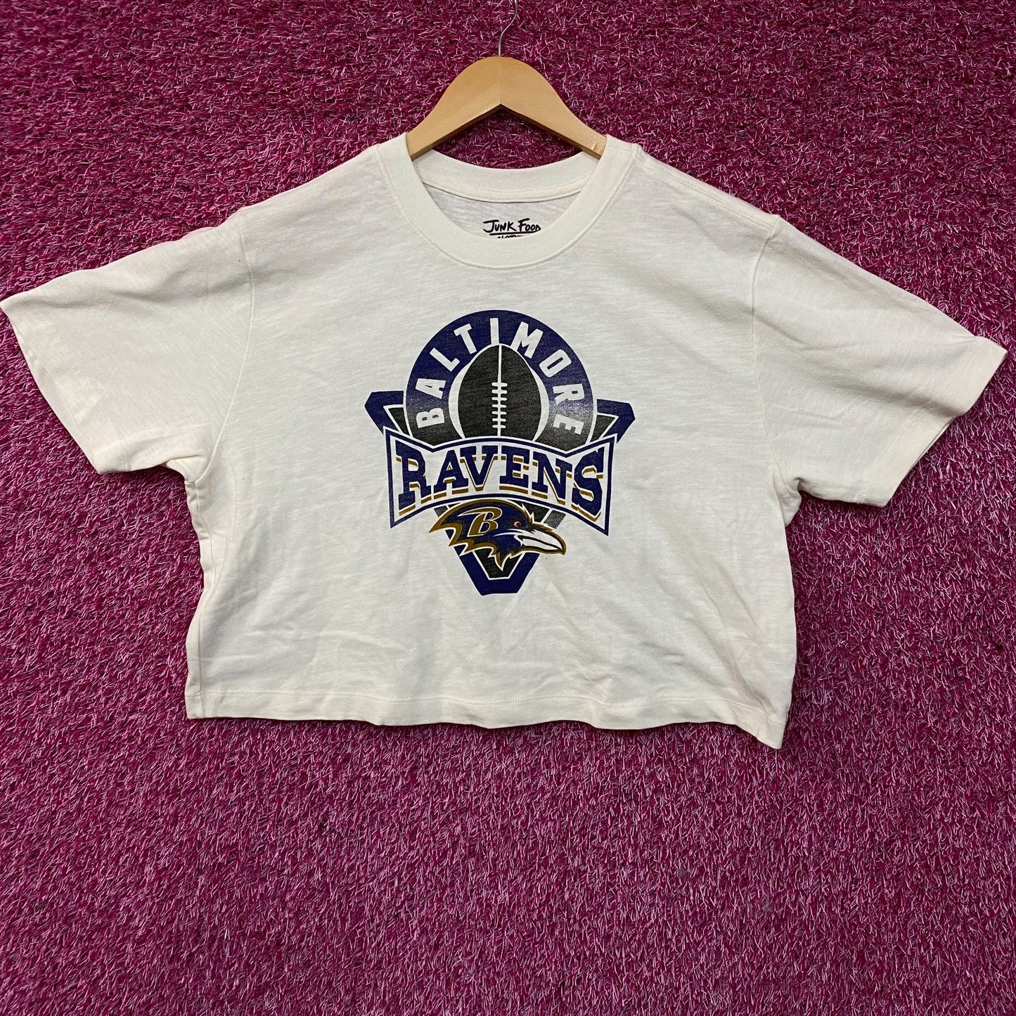 Junk Food Clothing Baltimore Ravens Women's Mock Neck Crop T-Shirt Large