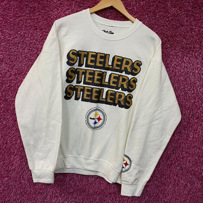 Junk Food Clothing Pittsburgh Steelers Repeat Glitter Crew Sweatshirt Medium