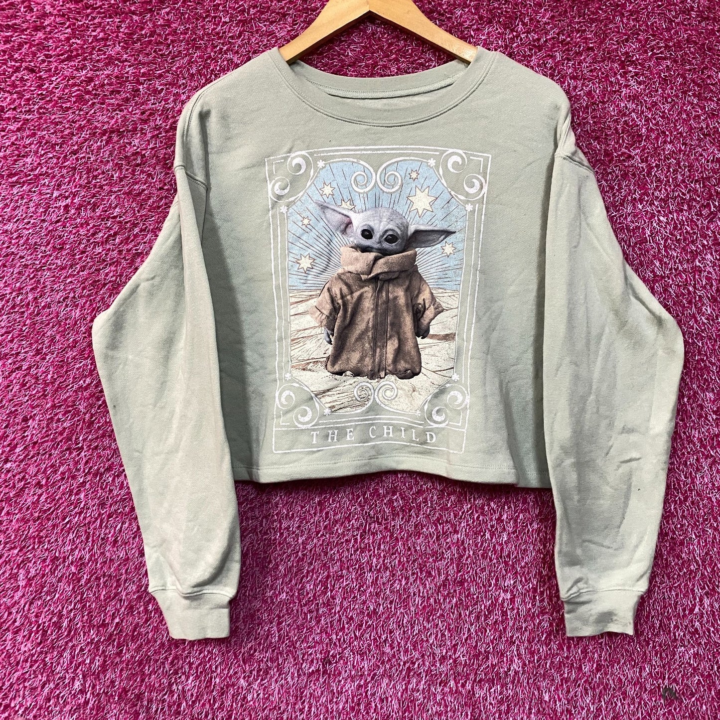 Star Wars The Mandalorian The Child Baby Yoda Grogu Cropped Pullover Sweatshirt Large