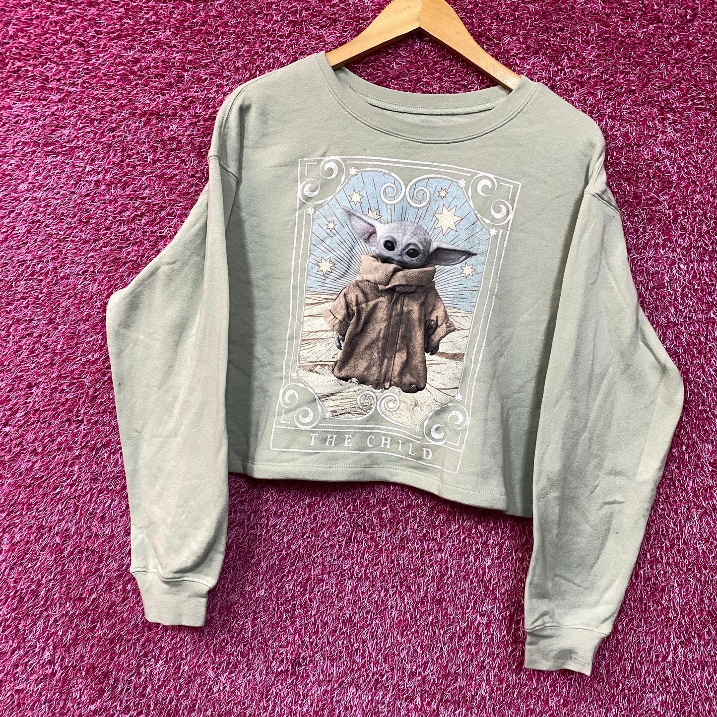 Star Wars The Mandalorian The Child Baby Yoda Grogu Cropped Pullover Sweatshirt Large