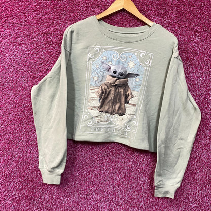 Star Wars The Mandalorian The Child Baby Yoda Grogu Cropped Pullover Sweatshirt Large