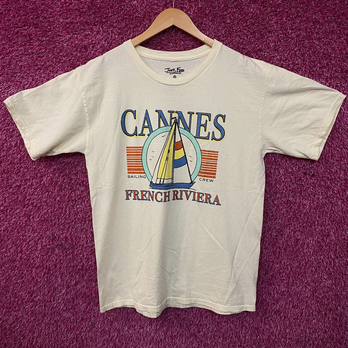 Junk Food Cannes Sailing Crew French Riviera Graphic T-Shirt Medium