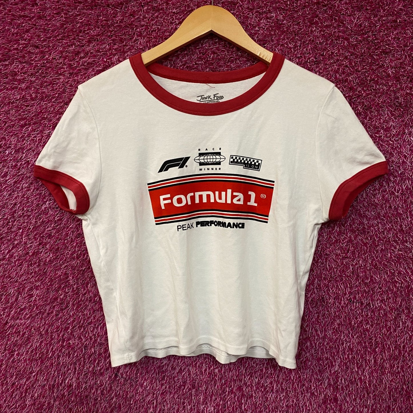 Junk Food Clothing Women's F1 Stripe Ringer Baby Tee XL