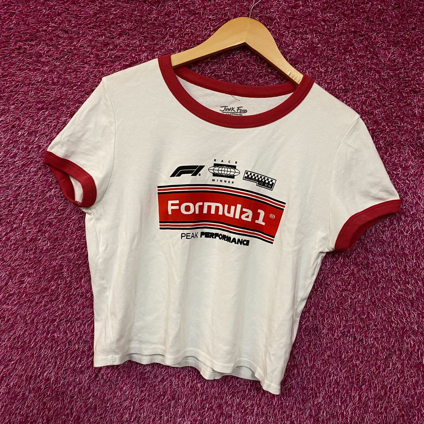 Junk Food Clothing Women's F1 Stripe Ringer Baby Tee XL