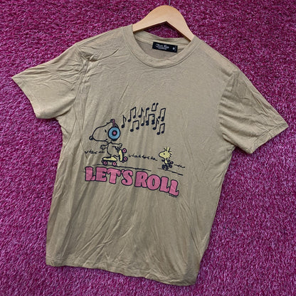 Junk Food Clothing Peanuts Snoopy & Woodstock Let's Roll Women's Tissue Tee Small