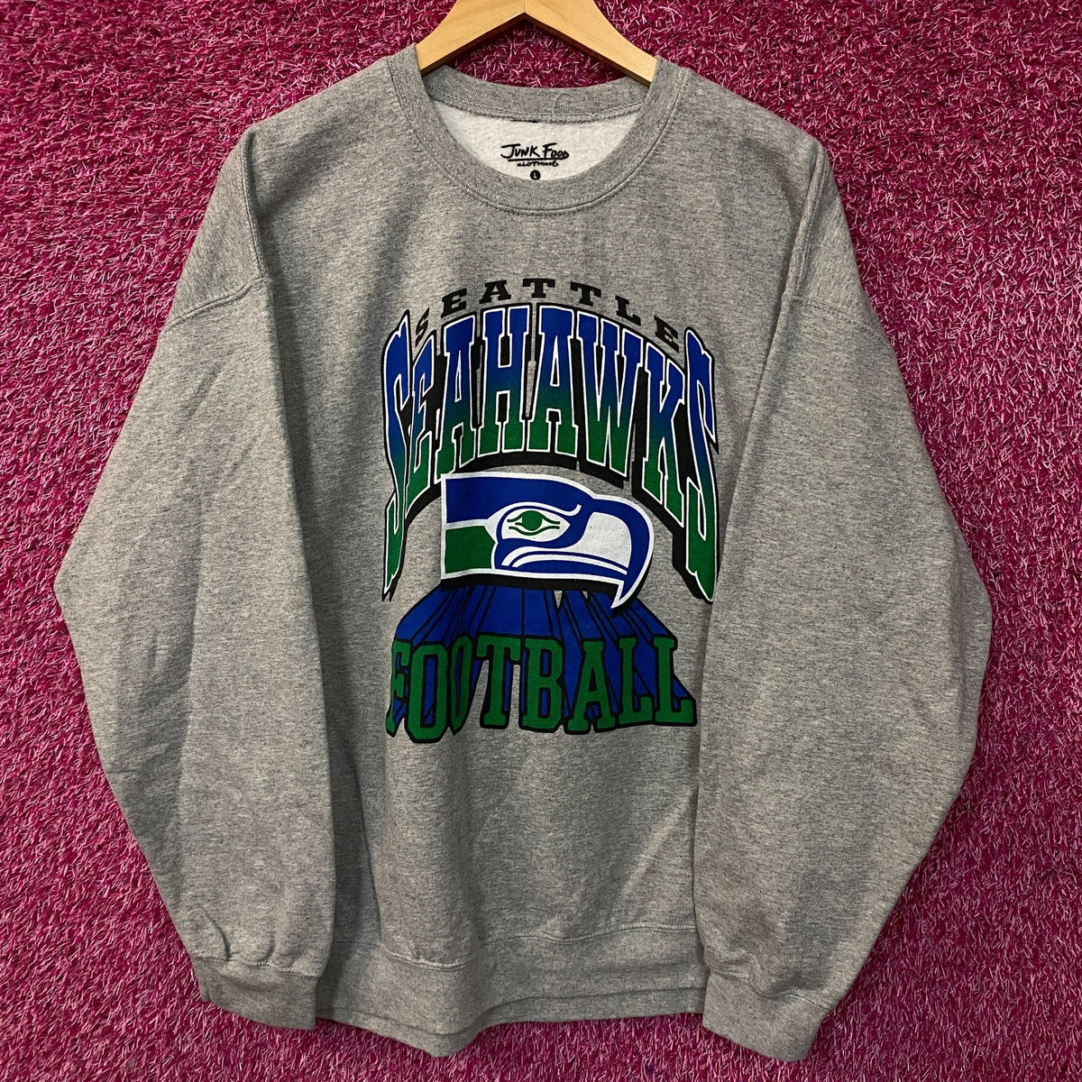 Junk Food Clothing Seattle Seahawks Heather Gray Crewneck Pullover Sweatshirt Large