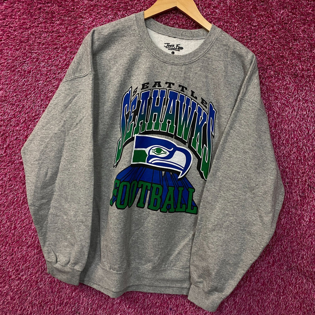 Junk Food Clothing Seattle Seahawks Heather Gray Crewneck Pullover Sweatshirt Large