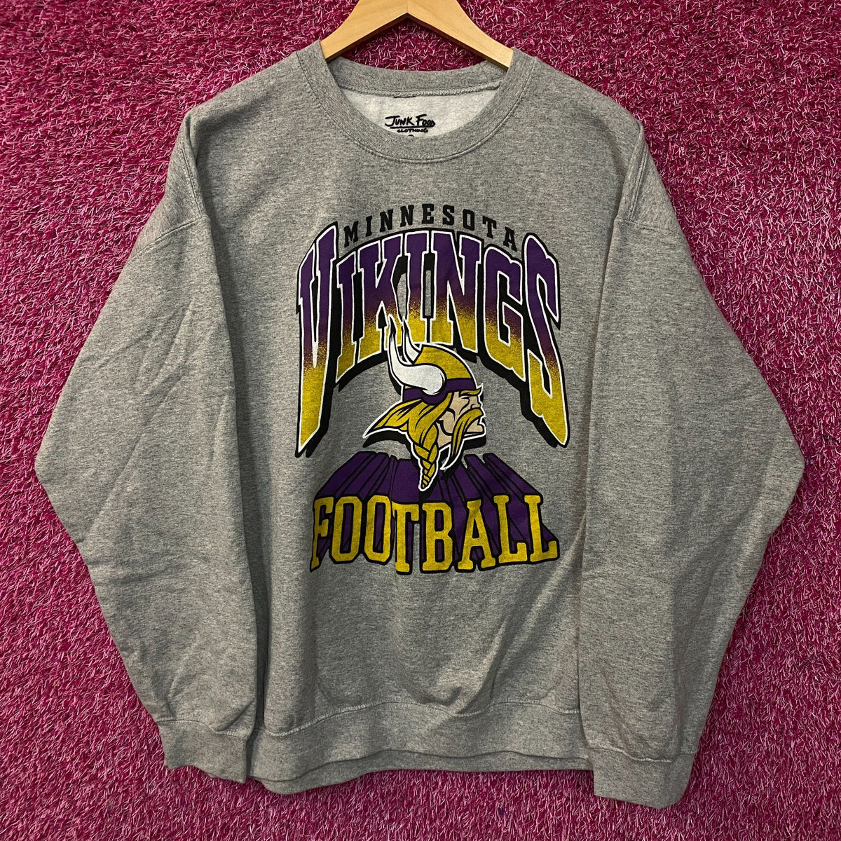 Junk Food Clothing Minnesota Vikings Heathered Gray Crewneck Pullover Sweatshirt Large
