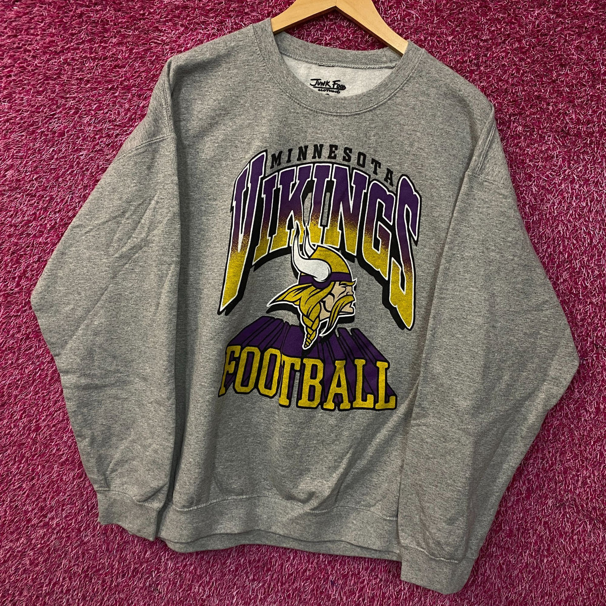 Junk Food Clothing Minnesota Vikings Heathered Gray Crewneck Pullover Sweatshirt Large